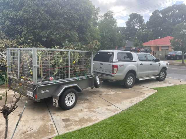 Just Sow ute and trailer ready for garden services across Adelaide